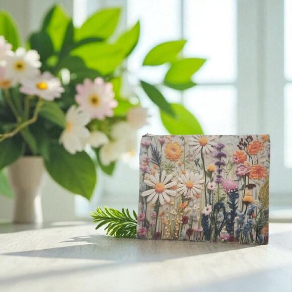 Daisy Floral Cosmetic Bag 7x8 -  Multi-Functional Makeup Pouch - Picture 2 of 9